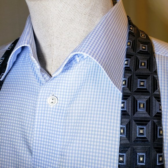 ETON of Sweden, NWOT 17.5 Light Blue and White Mini Check, Classic Fit - Picture 3 of 13